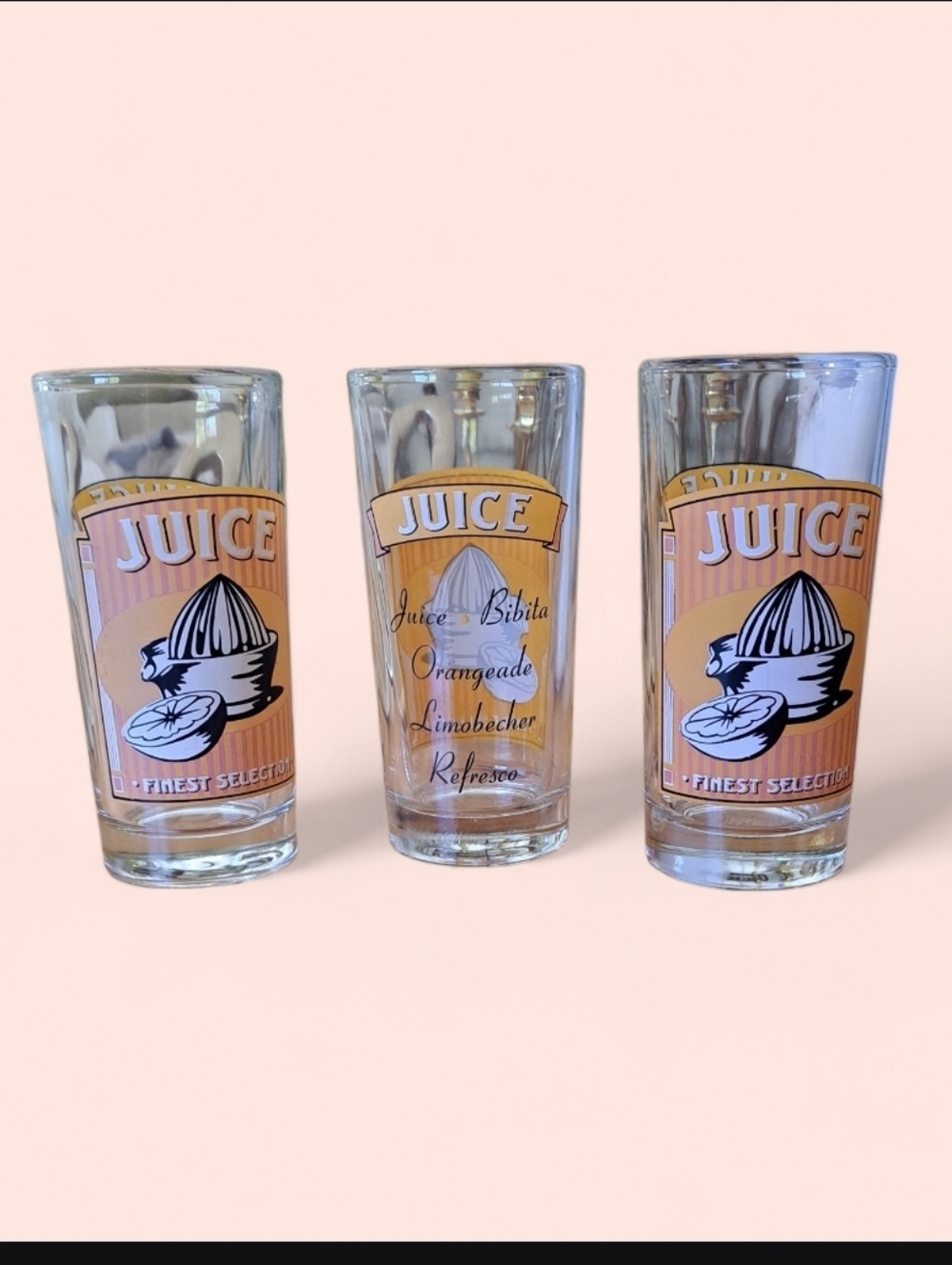 Juice Glasses with Orange Label - Set of 3